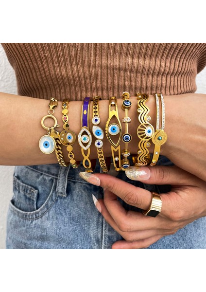 D219498B-002 Flashbuy Türk Nazar Paslanmaz Çelik Bildirimi Bilezik Kadınlar Için Trendy Moda Kadın Etty Kakma Kabuk Takı (Yurt Dışından) fiyatları