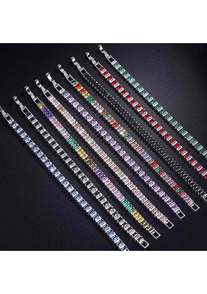 DZH045 2. Dikdörtgen Kristal Tenis Bilezikler Renkli Zirkon Ayarlanabilir Katlanır Toka Zinciri El Parti Klasik Moda Takı (Yurt Dışından) fiyatları