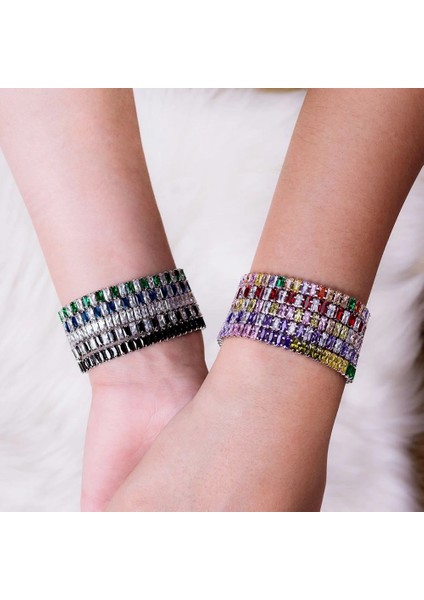 DZH045 2. Dikdörtgen Kristal Tenis Bilezikler Renkli Zirkon Ayarlanabilir Katlanır Toka Zinciri El Parti Klasik Moda Takı (Yurt Dışından) modelleri