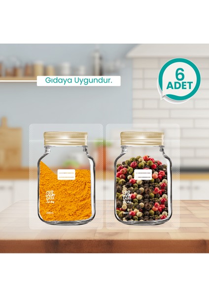 Mini Boy Altınyaldız Metal Kapaklı Kavanoz Görünümlü Saklama Poşeti-6 ADET-200 ml