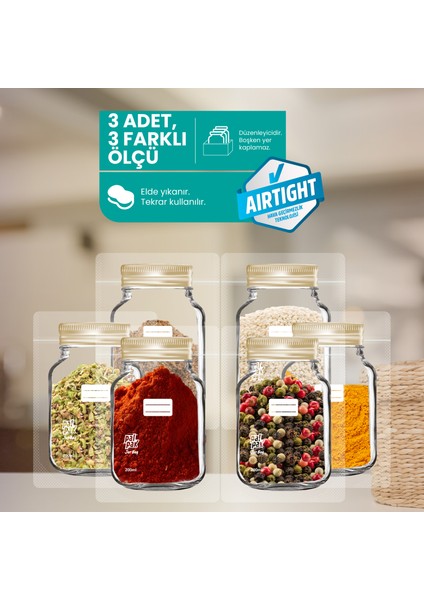 Mini Boy Altınyaldız Metal Kapaklı Kavanoz Görünümlü Saklama Poşeti-6 ADET-200 ml