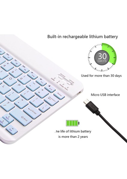 Alcatel Smart Tab 7 7" Uyumlu Kablosuz Bluetooth Şarj Edilebilir Mini Q Klavye - Mavi