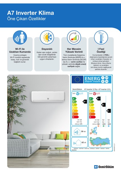 A7 Inverter A++ 18.000 BTU Wifi'li Klima