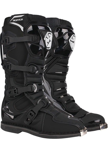 Motosiklet Off-Road Motocross Botu Güçlendirilmiş Koruma Uzun Model Deri Cross Profesyonel Bot Siyah