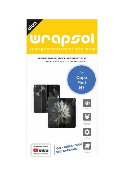 Oppo Find N3 360 ° Full Body Ekran Koruyucu Kaplama Ön Arka Yan Darbe Emici Poliüretan Film fiyatları