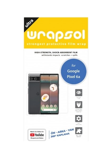 Google Pixel 6a 360 ° Full Body Ekran Koruyucu Kaplama Ön Arka Yan Darbe Emici Poliüretan Film