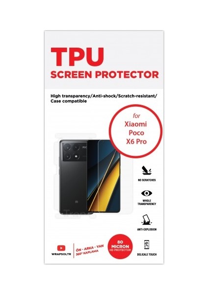 Xiaomi Poco X6 Pro 360 ° Full Body Ekran Koruyucu Kaplama Ön Arka Yan Darbe Emici Hd Film fiyatları