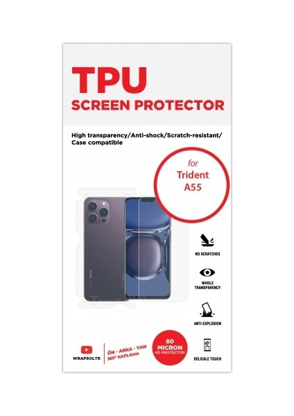 Trident A55 360 ° Full Body Ekran Koruyucu Kaplama Ön Arka Yan Darbe Emici Hd Film fiyatları