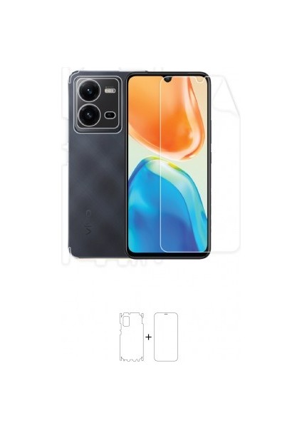Vivo V25 360 ° Full Body Ekran Koruyucu Kaplama Ön Arka Yan Darbe Emici Poliüretan Film