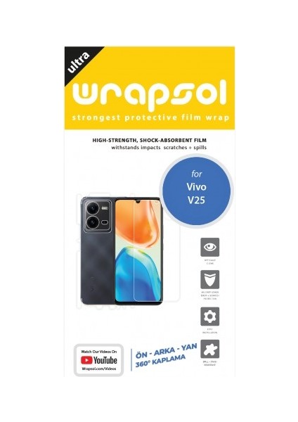 Vivo V25 360 ° Full Body Ekran Koruyucu Kaplama Ön Arka Yan Darbe Emici Poliüretan Film fiyatları