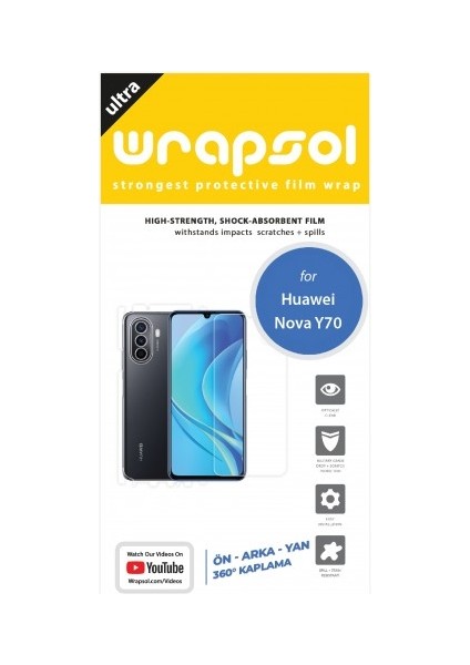 Huawei Nova Y70 360 ° Full Body Ekran Koruyucu Kaplama Ön Arka Yan Darbe Emici Poliüretan Film fiyatları