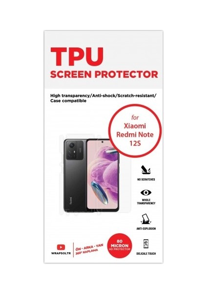 Xiaomi Redmi Note 12s 360 ° Full Body Ekran Koruyucu Kaplama Ön Arka Yan Darbe Emici Hd Film fiyatları