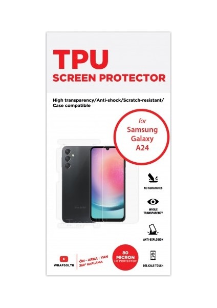 Samsung Galaxy A24 360 ° Full Body Ekran Koruyucu Kaplama Ön Arka Yan Darbe Emici Hd Film fiyatları