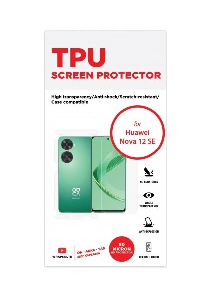 Huawei Nova 12 Se 360 ° Full Body Ekran Koruyucu Kaplama Ön Arka Yan Darbe Emici Hd Film fiyatları