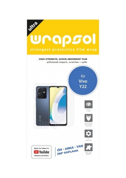 Vivo Y22 360 ° Full Body Ekran Koruyucu Kaplama Ön Arka Yan Darbe Emici Poliüretan Film fiyatları
