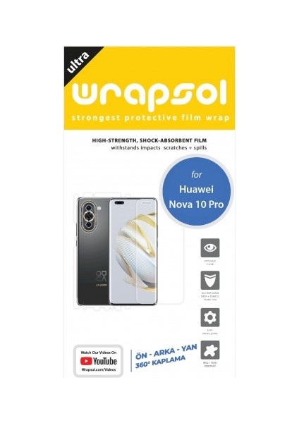 Huawei Nova 10 Pro 360 ° Full Body Ekran Koruyucu Kaplama Ön Arka Yan Darbe Emici Poliüretan Film
