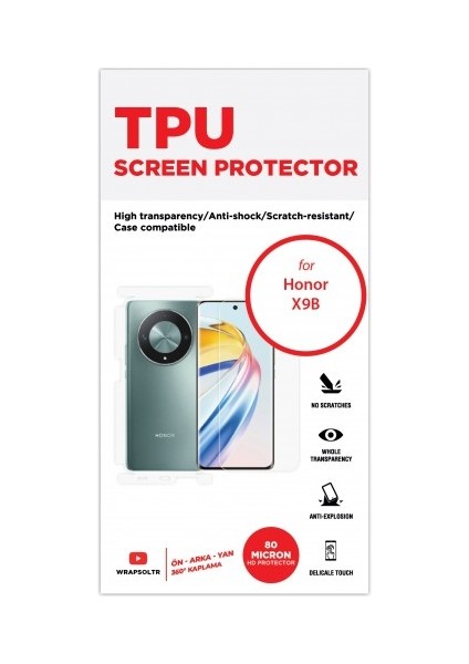 Honor X9b 360 ° Full Body Ekran Koruyucu Kaplama Ön Arka Yan Darbe Emici Hd Film fiyatları