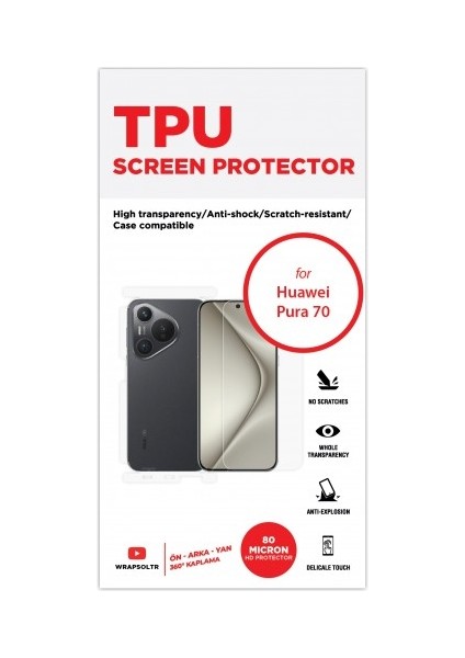 Huawei Pura 70 360 ° Full Body Ekran Koruyucu Kaplama Ön Arka Yan Darbe Emici Hd Film fiyatları
