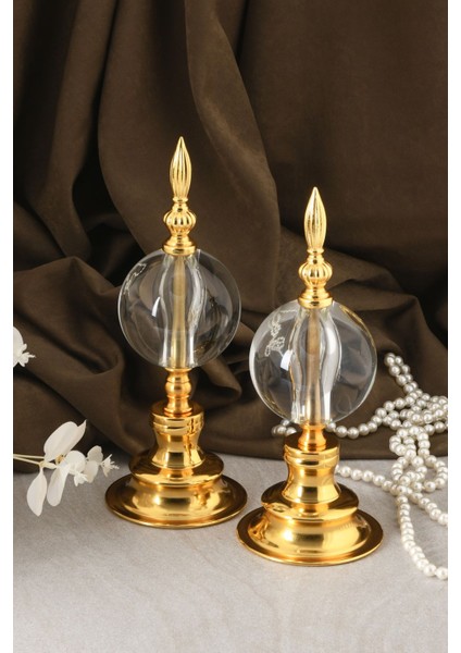 Alem Biblo 2'li Dekoratif Metal Kristal Cam Küre Biblo Gold Renk