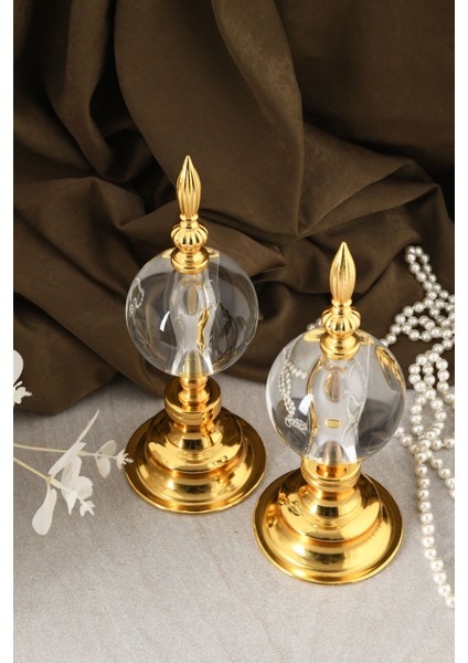 Alem Biblo 2'li Dekoratif Metal Kristal Cam Küre Biblo Gold Renk