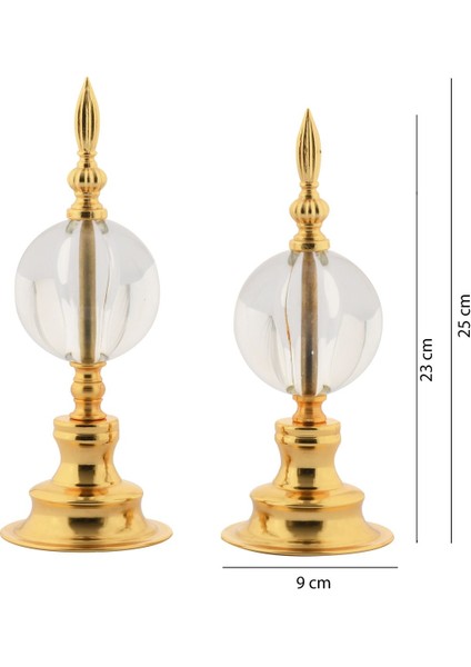 Alem Biblo 2'li Dekoratif Metal Kristal Cam Küre Biblo Gold Renk