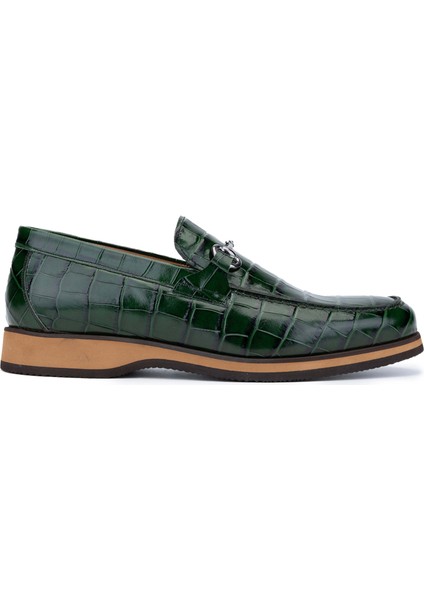 Erkek Deri Yeşil Kroko Loafer Ayakkabı 183 30351 Erk Ayk Y24 Yesıl Kroko