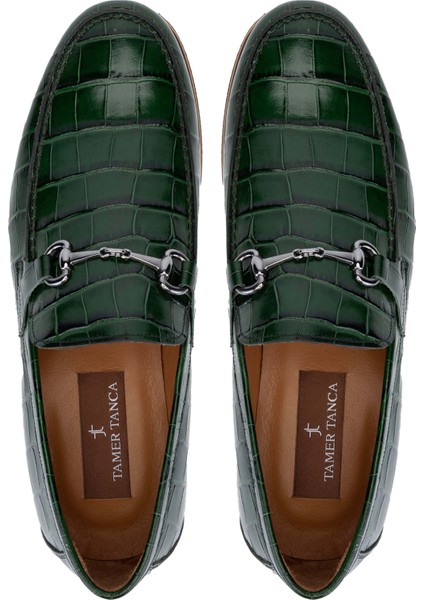 Erkek Deri Yeşil Kroko Loafer Ayakkabı 183 30351 Erk Ayk Y24 Yesıl Kroko