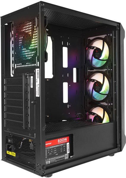 Blade Mesh Temperli Camlı 600W 80+ Siyah 4*12CM Sabit Rgb Fan Atx Mid-T Gaming Oyuncu Kasası