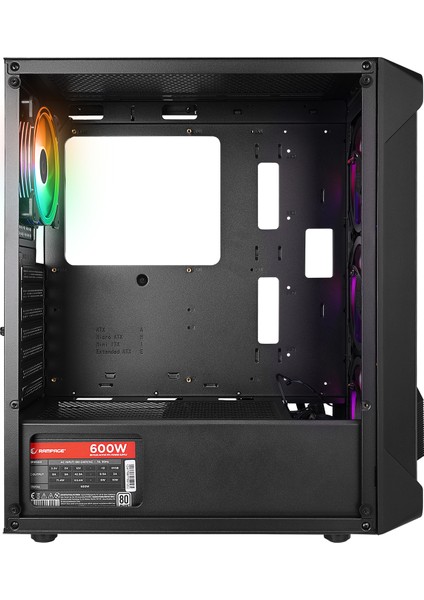 Blade Mesh Temperli Camlı 600W 80+ Siyah 4*12CM Sabit Rgb Fan Atx Mid-T Gaming Oyuncu Kasası