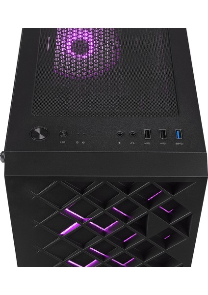 Azza V1 Temperli Camlı Siyah 3*12CM Black+1* 12CM Argb Fan Atx Mid-T Gaming Oyuncu Kasası