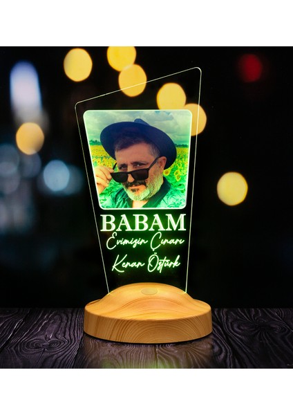 Resimli Babaya Hediye, Babalar Günü Hediyesi, Babama Hediye, Baba, Fotoğraflı Renkli LED Lamba Totem Şeklinde