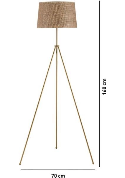 TR Turan Collection Tria Gold Lambader Hasır Başlık, Klasik Model Metal Üç Ayaklı Lambader