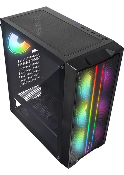 Slıder Mesh LED Şerit Temperli Cam Siyah 4*12CM Sabit Rgb Fan Atx Mid-T Gaming Oyuncu Kasası