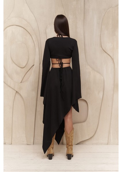 Coachella Siyah Crop Elbise Takım fırsatları
