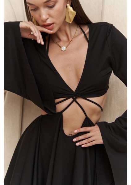 Coachella Siyah Crop Elbise Takım indirimleri