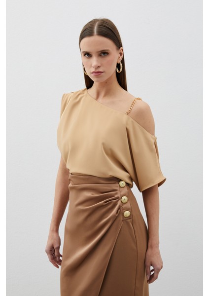 Düşük Omuzlu Salaş Bluz - Camel