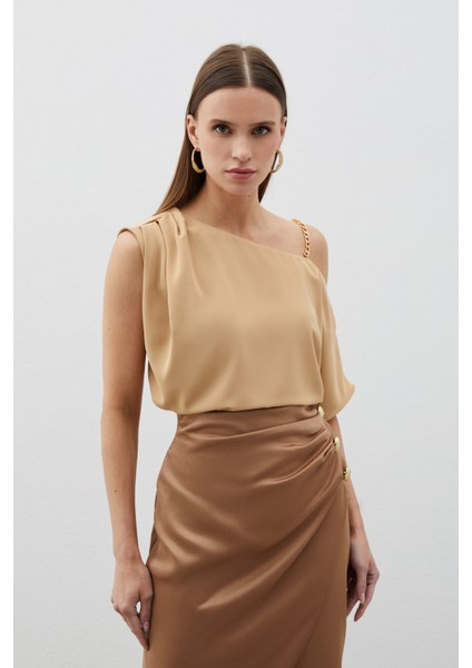 Düşük Omuzlu Salaş Bluz - Camel fiyatları