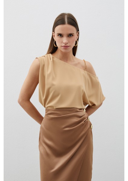 Düşük Omuzlu Salaş Bluz - Camel modelleri