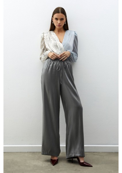 Çift Desenli Kruvaze Bluz - Gri indirimleri