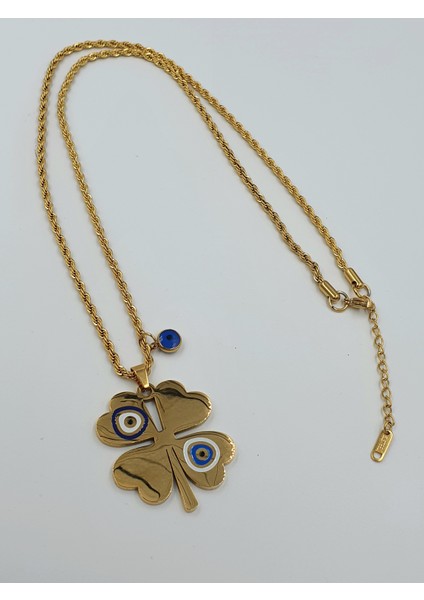 Gold Nazar Boncuklu Mineli Yonca Burgu Çelik Kolye modelleri