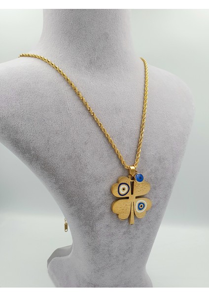 Gold Nazar Boncuklu Mineli Yonca Burgu Çelik Kolye fırsatları