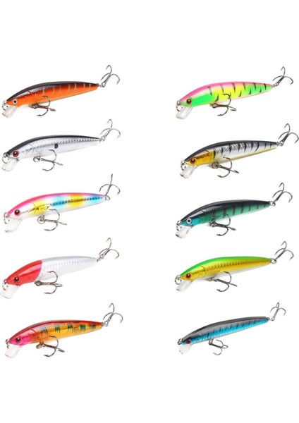 Tekno Trust Çok Renkli 10 Adet 10CM 9gr Minnow Sahte Olta Yem Seti Rapala 1m Derinlik 10 Farklı Renk Karbon Çel