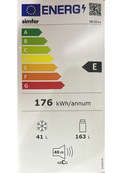 SR-2514 250 lt E Enerji Sınıf Statik Çift Kapılı Buzdolabı