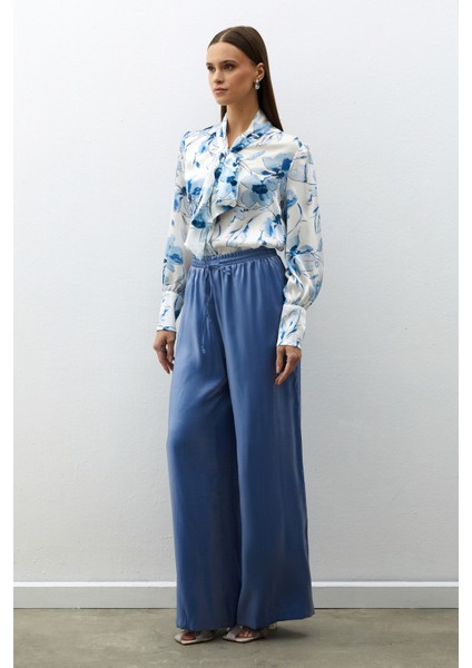 Bel Lastikli Parlak Pantolon - Mavi fiyatları