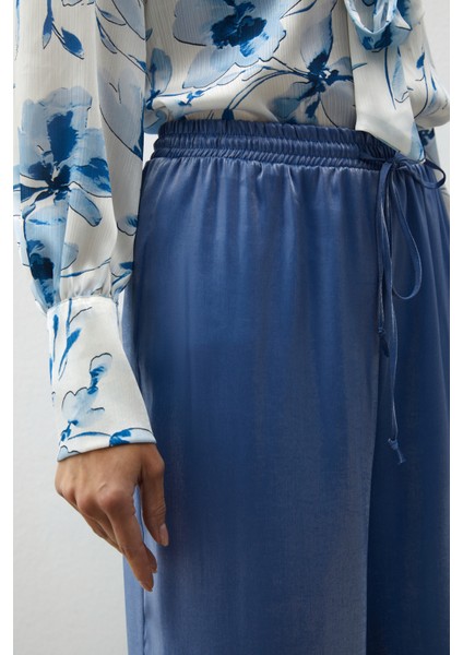 Bel Lastikli Parlak Pantolon - Mavi fırsatları