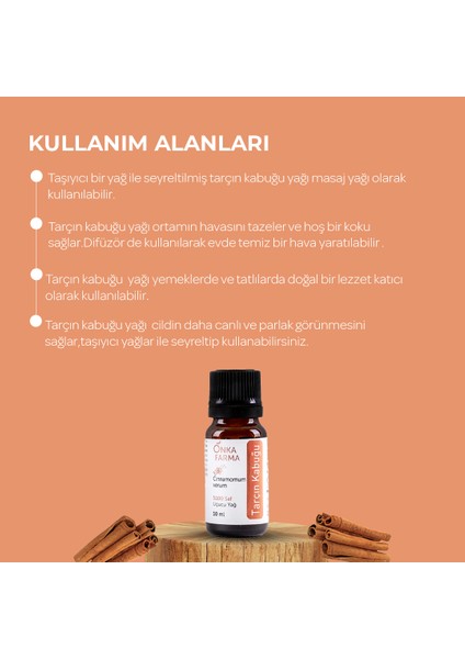 Onka Farma Tarçın Kabuğu Yağı 10 ml %100 Saf ve Doğal Katkısız Uçucu Yağ