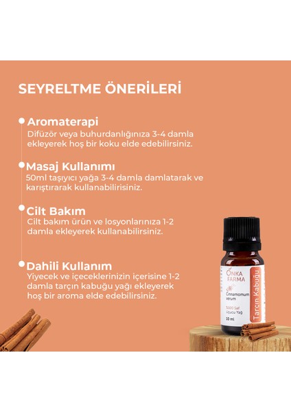 Onka Farma Tarçın Kabuğu Yağı 10 ml %100 Saf ve Doğal Katkısız Uçucu Yağ