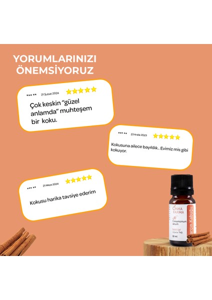 Onka Farma Tarçın Kabuğu Yağı 10 ml %100 Saf ve Doğal Katkısız Uçucu Yağ