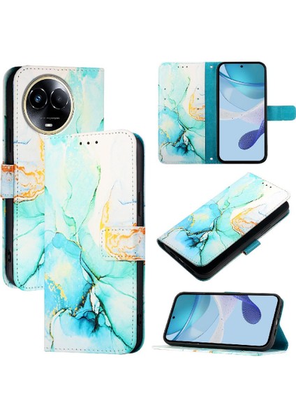 Realme 11X5G Kickstand Mermer Desen Pu Deri Cüzdan Için Kılıf (Yurt Dışından)