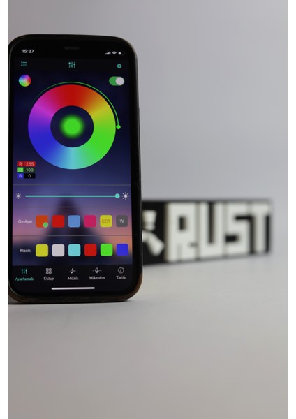 Rust - Rgb LED Işıklı 3 Boyutlu Tabela - 20CM x 5cm x 2cm (Bluetooth Kontrollü)